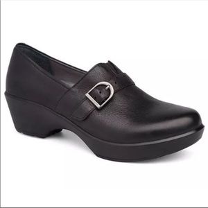 Dansko Tamera Women’s Black Leather Buckle Clogs